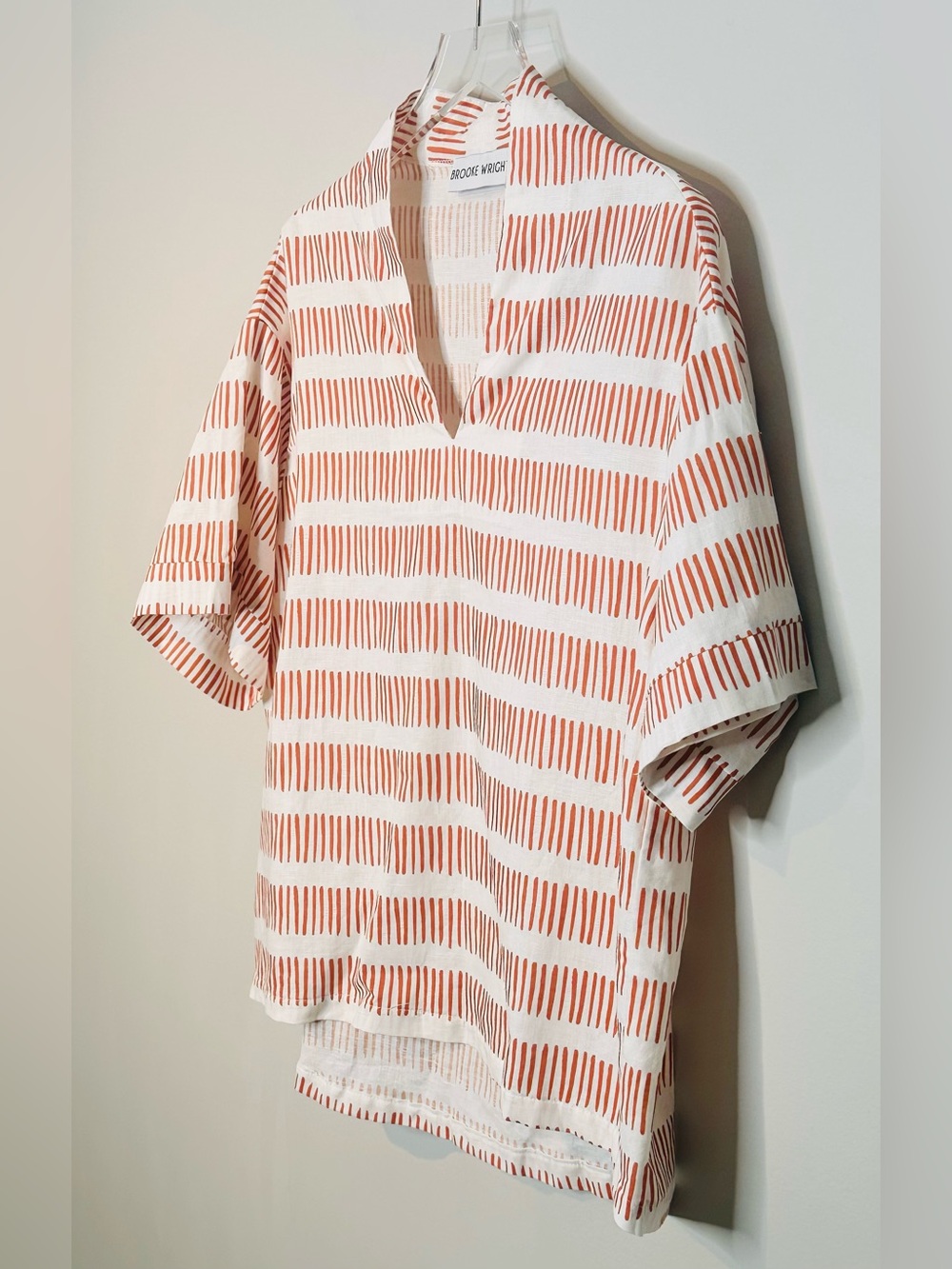 Brooke Wright Burnt Orange White Stripe V-Neck Tunic Top Shirt Blouse - Picture 5 of 10